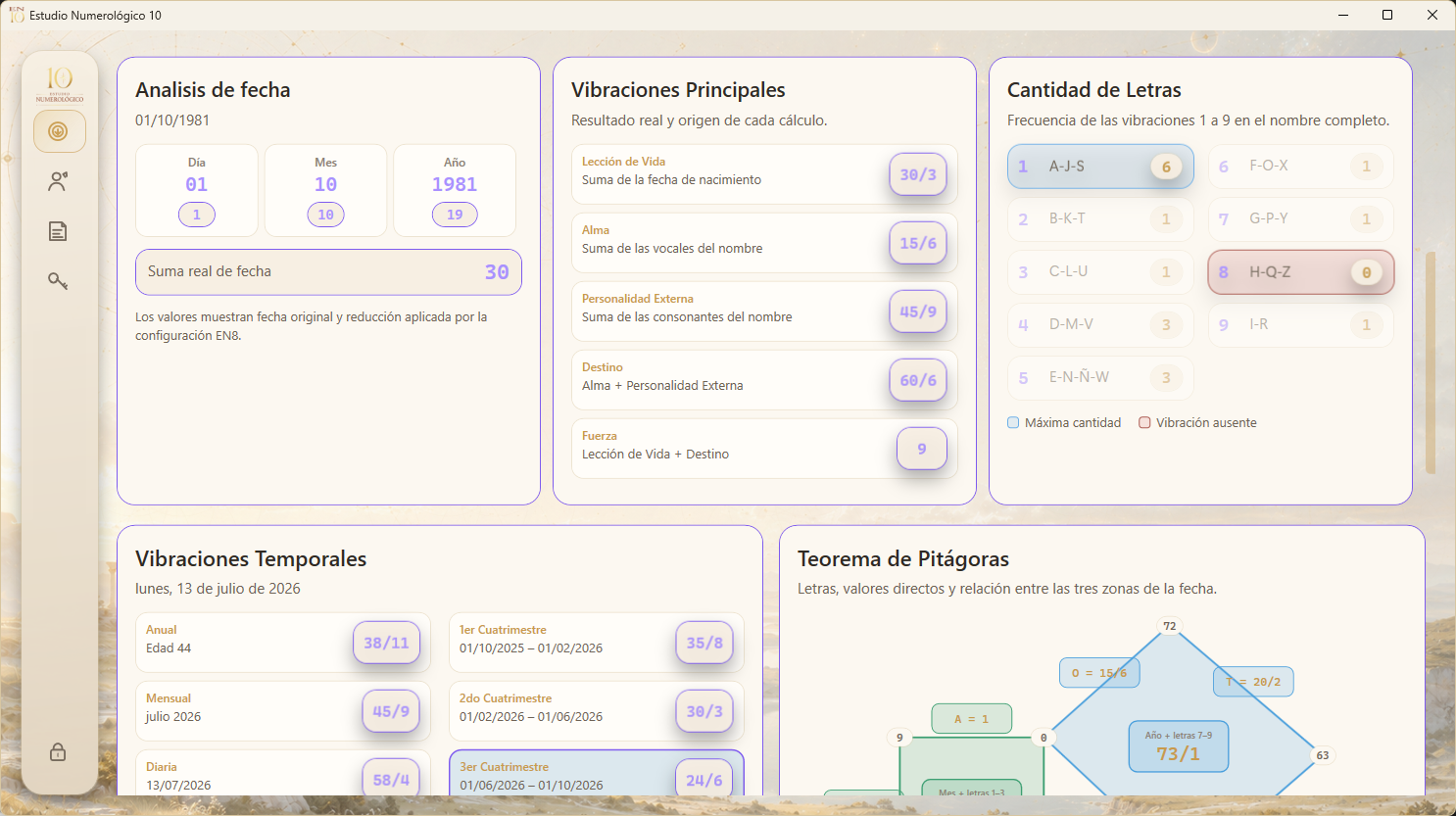 Resultado del Módulo 2 con vibraciones principales, matriz de edades y análisis temporal.